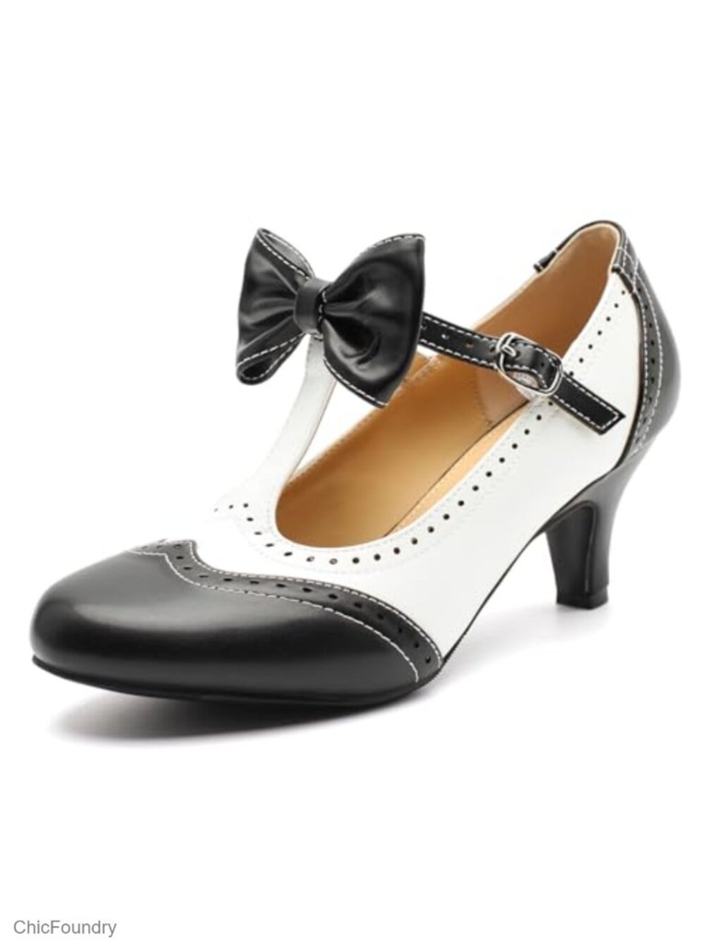 Women's Mary Jane Kitten Heels T-Strap Bow Pumps Dress Shoes
